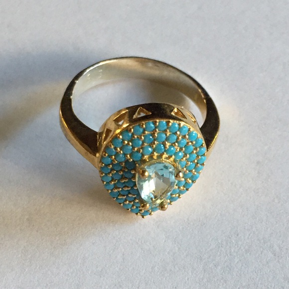 Drip turquoise silver ring, sz 8 - Picture 5 of 7